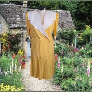 Vintage 80s Sunny Yellow Drop Waist Dress